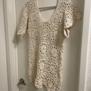 BURNING MAN | VINTAGE RETRO HEAVY LACE HAND-KNIT CROCHET MINI DRESS